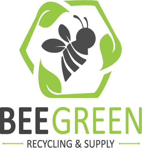 Bee Green Recycling & Supply Logo, recycling leaves around bee